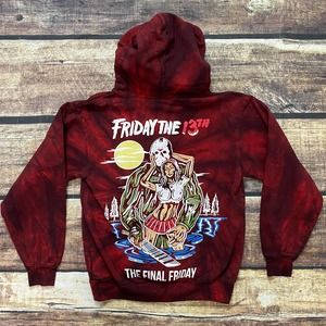 ❌SOLD❌ Warren Lotas Friday The 13th Hoodie Sweatshirt Small Red Tie Dye Horror